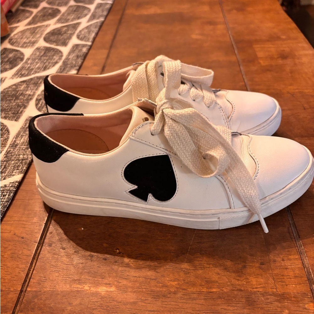 Kate Spade Fez White Leather Sneakers with Black Spade Design - Picture 3 of 11